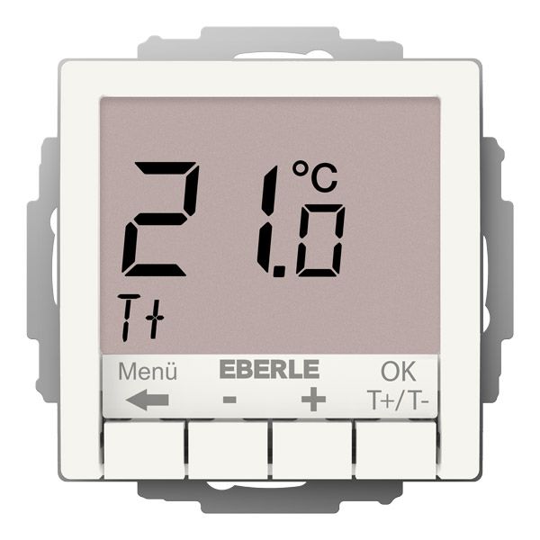 Concealed thermostat as room controller, RAL9010 glossy 55x55, AC 230V, 10 A relay output 1 NO contact, white backlighting image 1