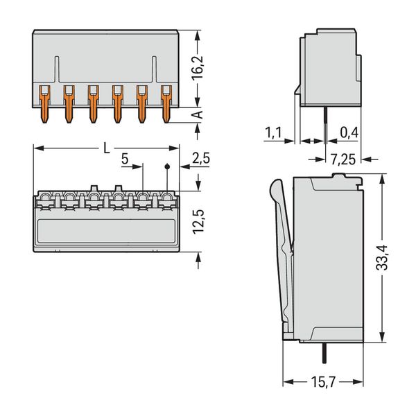 THR female header straight Pin spacing 5 mm light gray image 3