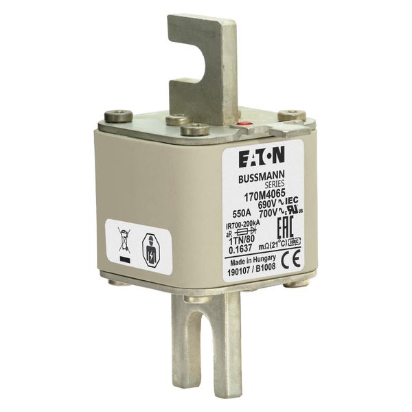 Fuse-link, high speed, 550 A, AC 690 V, DIN 1, 53 x 66 x 108 mm, aR, DIN, IEC, single indicator image 18