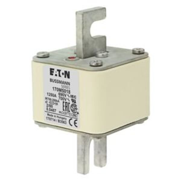 Fuse-link, high speed, 1250 A, AC 600 V, DIN 2, 61 x 61 x 108 mm, aR, DIN, IEC, single indicator, 80 mm centres image 4