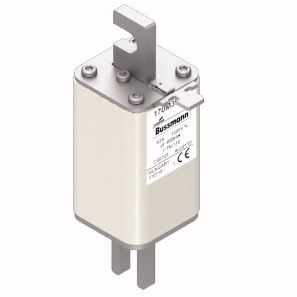 Fuse-link, high speed, 63 A, AC 1000 V, compact DIN 1, 43 x 61 x 138 mm, aR, DIN, IEC, type T indicator image 2