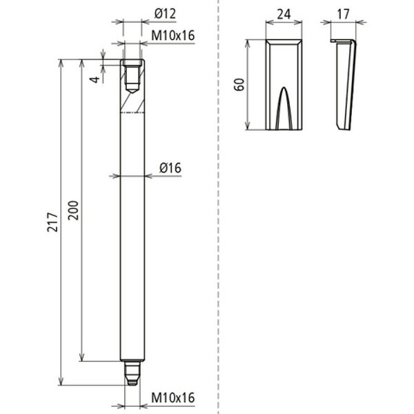 SET of base support rods 4x 16x200 mm StSt for four-legged stand image 2