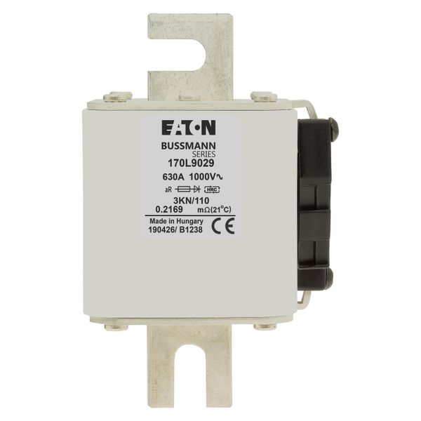 Fuse-link, high speed, 630 A, AC 1000 V, Size 3, 74 x 92 x 141 mm, aR, IEC, single indicator image 8