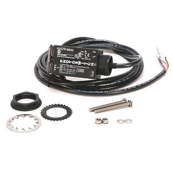 Allen-Bradley, 42GTP-9002-QD, PHOTOSWITCH Photoelectric Sensor, Timing, Standard Diffuse, 1.52m (5ft), 70-264V AC/DC, SPDT EM Relay, Mini Quick-Disconnect image 1