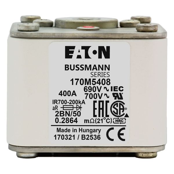 Fuse-link, high speed, 400 A, AC 690 V, size 2, 61 x 77 x 51 mm, aR, IEC, UL, single indicator, flush end, M10 image 12