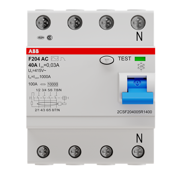 F204 AC-40/0.03 IEC Residual Current Circuit Breaker 4P AC type 30 mA image 1