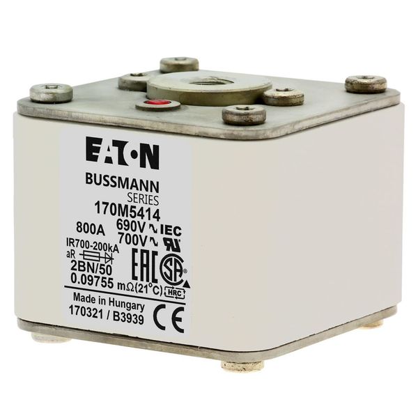 Fuse-link, high speed, 800 A, AC 690 V, size 2, 61 x 77 x 51 mm, aR, IEC, UL, single indicator, flush end, M10 image 12