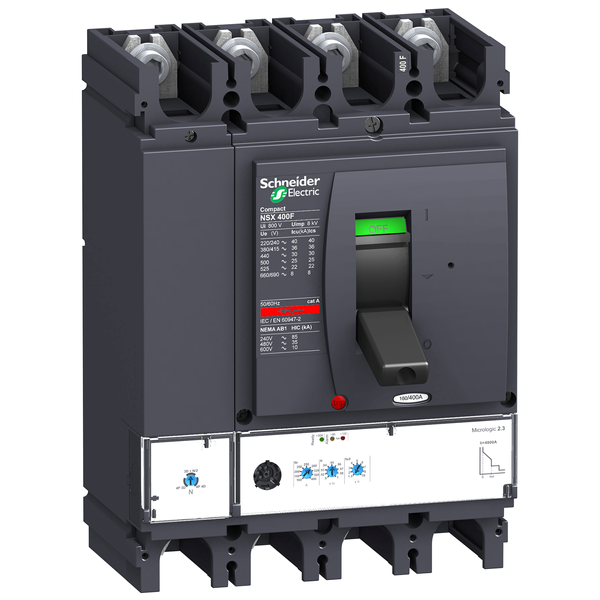 circuit breaker ComPact NSX400F, 36 kA at 415 VAC, MicroLogic 2.3 trip unit 400 A, 4 poles 4d image 4