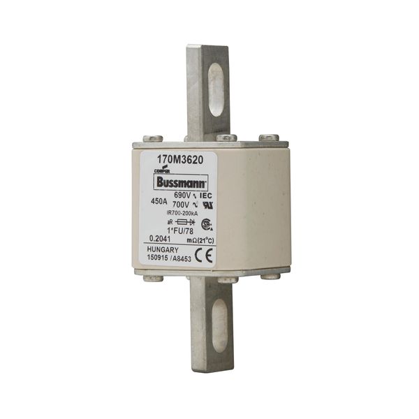 Fuse-link, high speed, 450 A, AC 690 V, compact size 1, 45 x 45 x 110 mm, aR, IEC, UL image 4