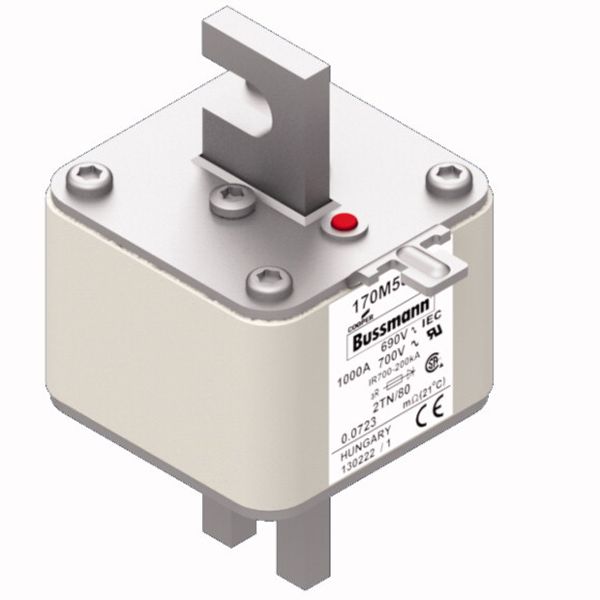 Fuse-link, high speed, 1000 A, AC 690 V, DIN 2, 61 x 75 x 108 mm, aR, DIN, IEC, single indicator image 3