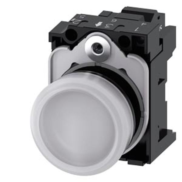 Indicator lights, 22 mm, round, plastic, white, lens, smooth, with holder, LED module, with integrated LED 230 V AC,  3SU1106-6AA60-3AA0-Z Y15 image 2