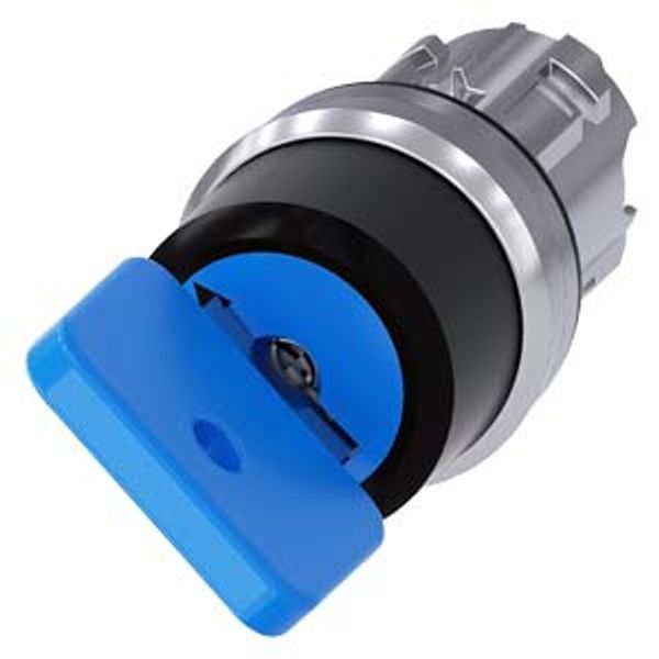 3SU1050-4GC01-0AA0-Z Y19 Key-operated switch O.M.R, 22 mm, round, metal, shiny, lock number 73038, blue, with 2 keys, 2 switch positions O image 1