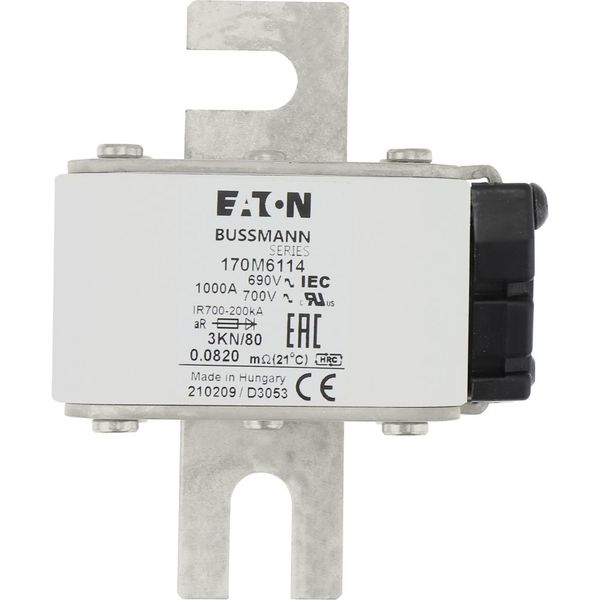 Fuse-link, high speed, 1000 A, AC 690 V, DIN 3, 76 x 92 x 109 mm, aR, DIN, IEC, single indicator image 15