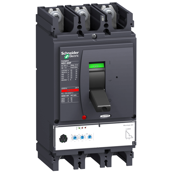 circuit breaker ComPact NSX400F, 36 kA at 415 VAC, MicroLogic 2.3 trip unit 250 A, 3 poles 3d image 4