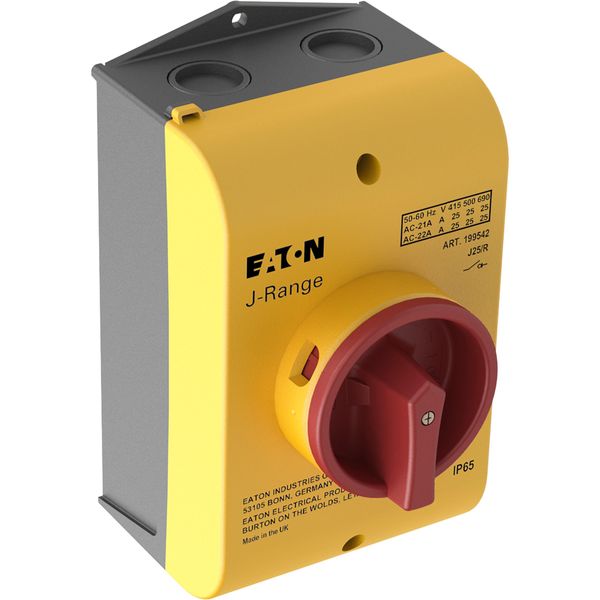 Main switch, 25 A, surface mounting, 3 pole, Emergency switching off function, With red rotary handle and yellow locking ring, Lockable in the 0 (Off) image 9