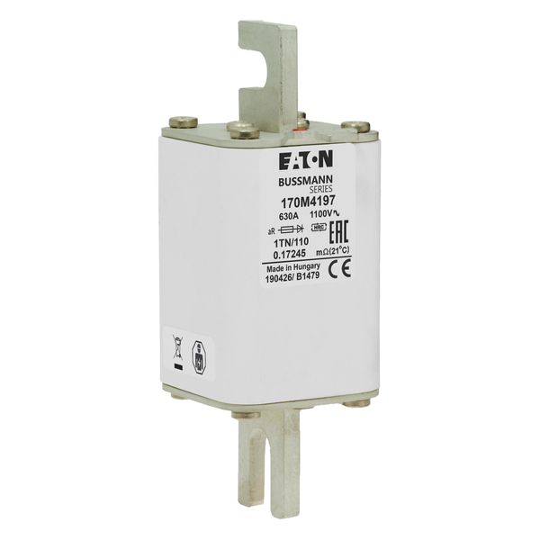 Fuse-link, high speed, 630 A, AC 1100 V, size 1, 53 x 66 x 138 mm, aR, DIN, IEC, single indicator image 10