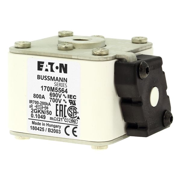 Fuse-link, high speed, 800 A, AC 690 V, size 2, 61 x 77 x 51 mm, aR, IEC, UL, type K indicator, flush end, 16 UNC image 9