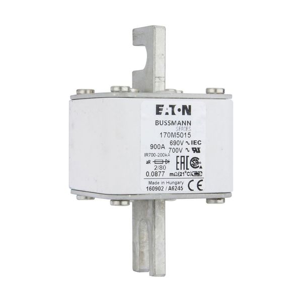 Fuse-link, high speed, 900 A, AC 690 V, DIN 2, 61 x 61 x 108 mm, aR, DIN, IEC, single indicator, 80 mm centres image 13