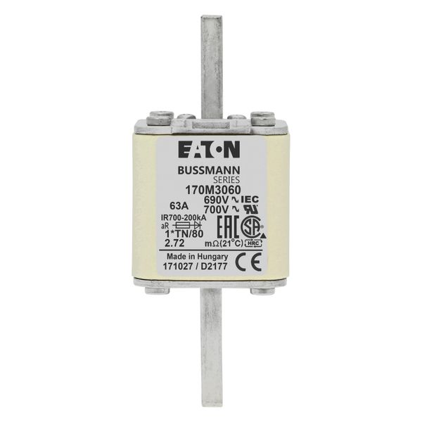 Fuse-link, high speed, 63 A, AC 690 V, compact DIN 1, 45 x 58 x 104 mm, aR, DIN, IEC, single indicator image 8