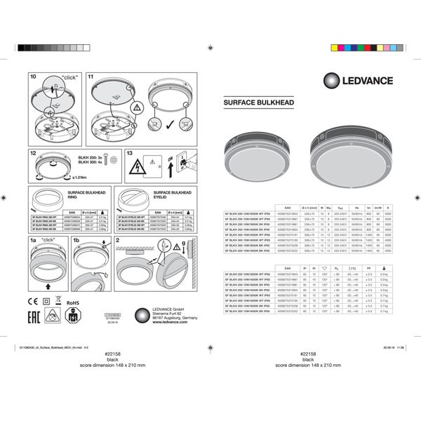 SURFACE BULKHEAD 250 EMERGENCY 10W 830 BK IP65 image 10