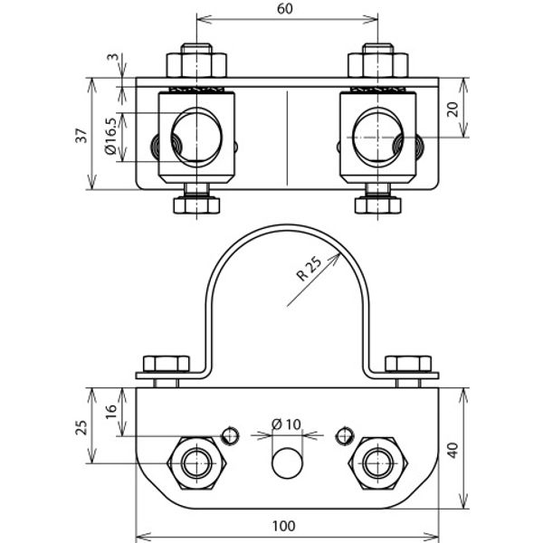 Adapter for angled support StSt f. pipes D 50mm with 2 bolts Al D 16mm image 2