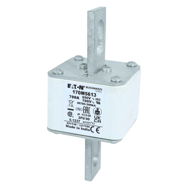 Fuse-link, high speed, 700 A, AC 690 V, size 2, 61 x 77 x 135 mm, aR, IEC, UL, no indicator, 90 mm centres image 7