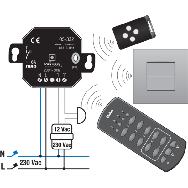 Single-pole, potential-free, 1-channel, flush-mounting RF receiver image 2