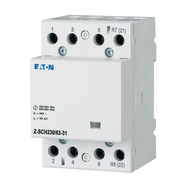 Installation contactor, 230VAC/50Hz, 3N/O+1N/C, 63A, 3HP image 3