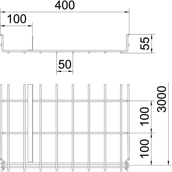 GRM-T 55 400 G Mesh cable tray GRM with 1 barrier strip 55x400x3000 image 2