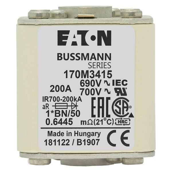 Fuse-link, high speed, 200 A, AC 690 V, compact size 1, 45 x 59 x 51 mm, aR, IEC, UL, single indicator, flush end, M8 image 13