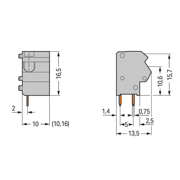 Stackable 2-conductor PCB terminal block 0.75 mm² Pin spacing 10/10.16 image 3