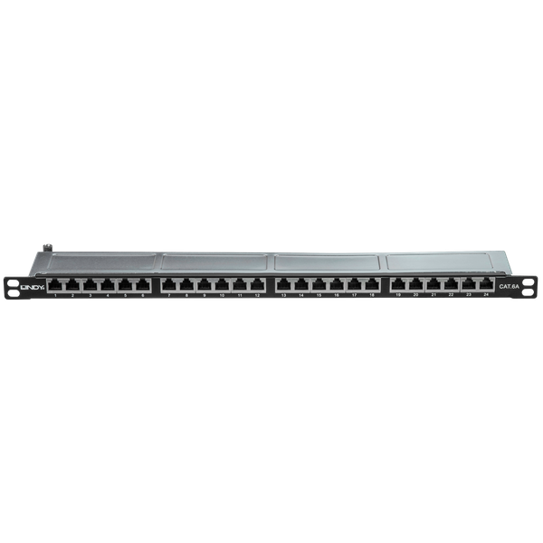 Cat.6A 0.5U 24 Port RJ-45 Patch Panel, Shielded, Black 24 Ports in 0.5 height unit,  10GbE image 1