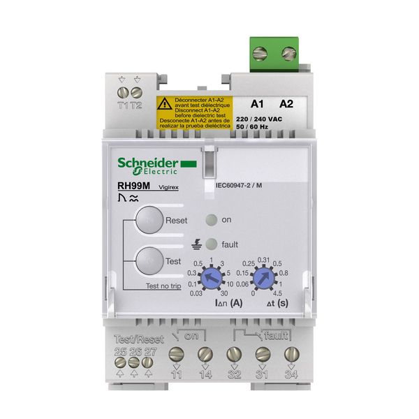 Residual current monitoring relay, VigiPacT RH99M, 30mA-30A, 440/525VAC 50/60Hz, DIN rail mounting image 1