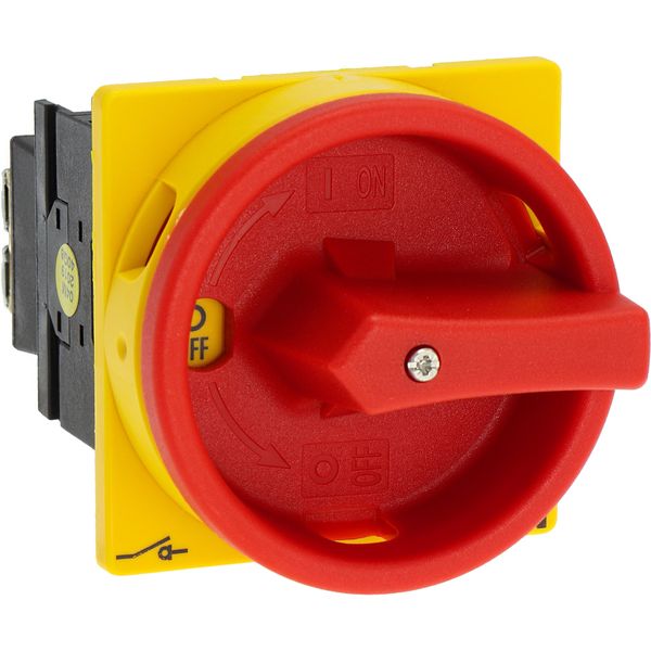 Main switch, T0, 20 A, flush mounting, 2 contact unit(s), 3 pole, Emergency switching off function, With red rotary handle and yellow locking ring, Lo image 22