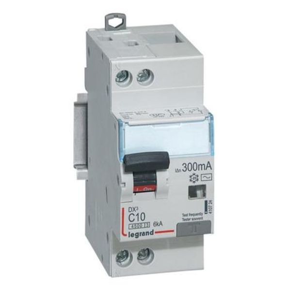 Differential circuit breaker DX³4500 high inlet and low outlet screw U+N 230V~ - 10A typeAC 300mA - curve C - 2 modules image 1