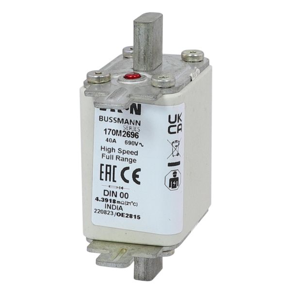 Fuse-link, high speed, 40 A, AC 690 V, DIN 00, 30 x 60 x 79 mm, gR, DIN, IEC, single indicator image 5