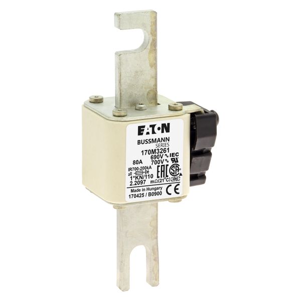 Fuse-link, high speed, 80 A, AC 690 V, compact DIN 1, 45 x 58 x 134 mm, aR, DIN, IEC, type K indicator, 110 mm centres image 17