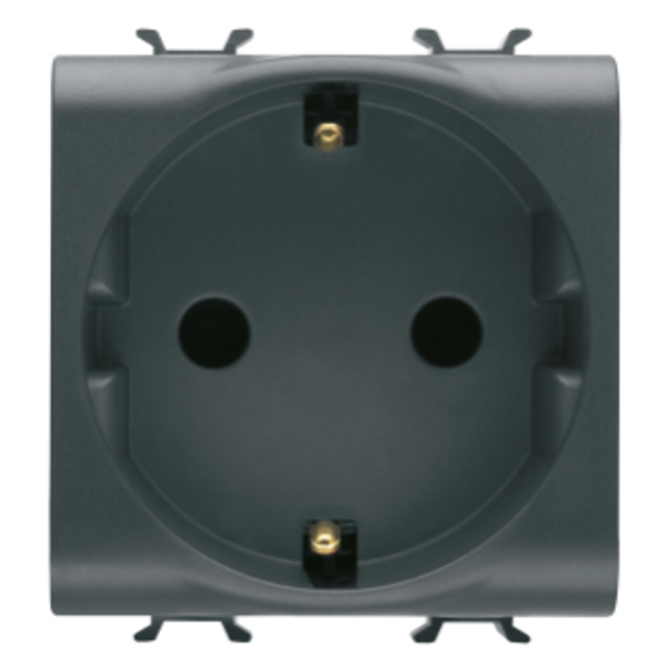 GERMAN STANDARD SOCKET-OUTLET 250V ac - FRONT TIGHTENING TERMINALS - 2P+E 16A - 2 MODULES - SATIN BLACK - CHORUSMART image 1