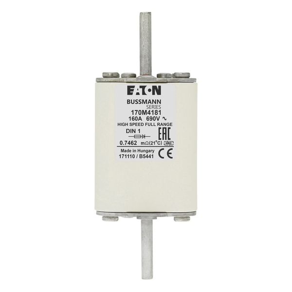 Fuse-link, high speed, 160 A, AC 690 V, DIN 1, 52 x 66 x 135 mm, gR, DIN, IEC, single indicator image 15