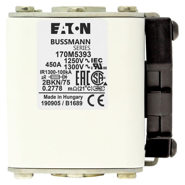 Fuse-link, high speed, 450 A, AC 1250 V, size 2, 61 x 75 x 77 mm, aR, IEC, UL, single indicator image 13