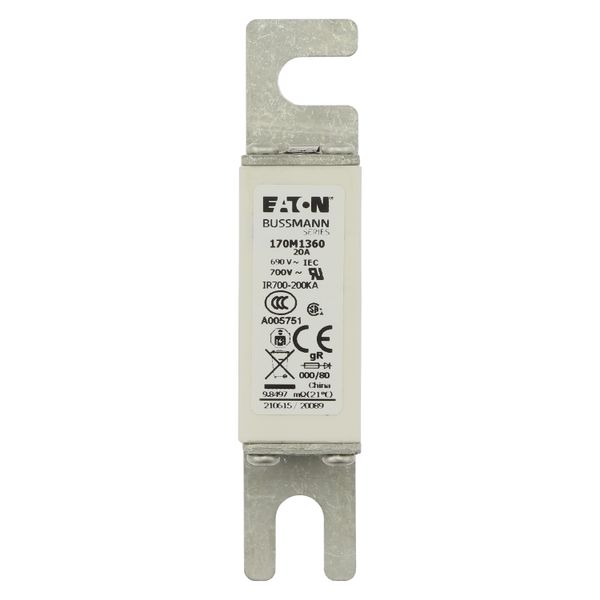 Fuse-link, high speed, 20 A, AC 690 V, DIN 000, 21 x 40 x 100 mm, gR, DIN, IEC, single indicator image 16