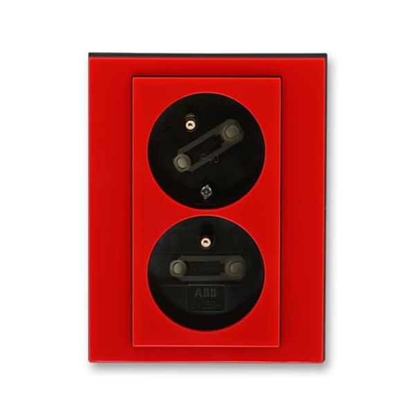 5513H-C02357 65 Double socket outlet with earthing pins, shuttered, with turned upper cavity image 1