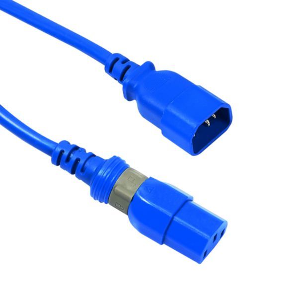 Set of 10 power cords C14 to C13 sockets, length 1m, blue locking female plug image 1