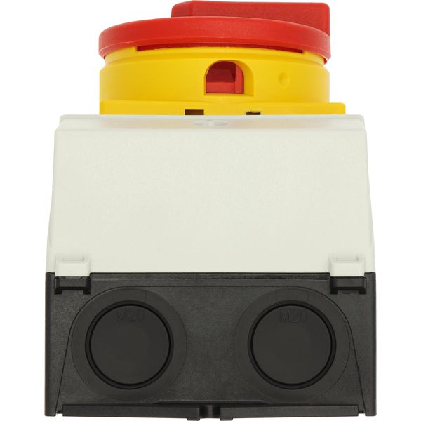 Main switch, T0, 20 A, surface mounting, 1 contact unit(s), 1 pole, Emergency switching off function, With red rotary handle and yellow locking ring, image 22