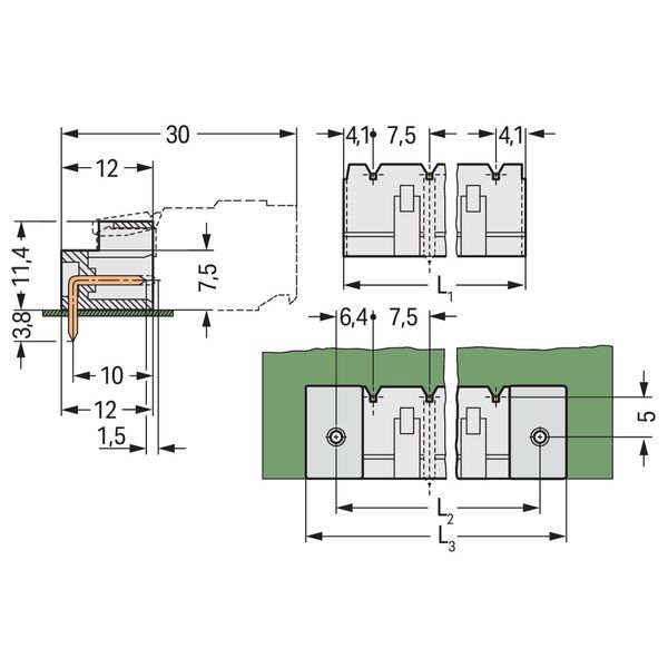 THT male header 1.0 x 1.0 mm solder pin angled light gray image 3