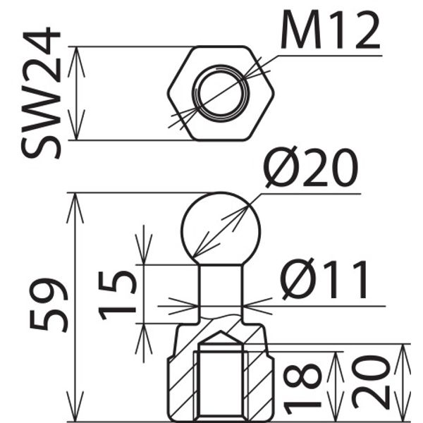 Fixed ball point D 20mm straight with M12 female thread image 2