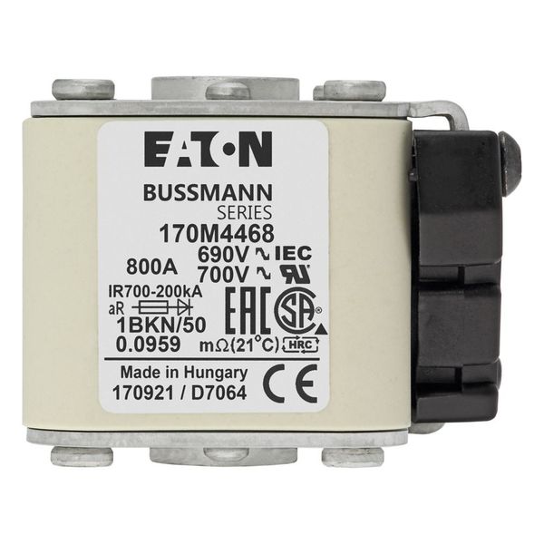 Fuse-link, high speed, 800 A, AC 690 V, size 1, 53 x 69 x 51 mm, aR, IEC, UL, type K indicator, flush end, M8 image 15