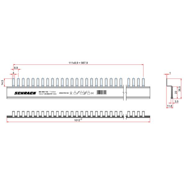 Busbar Pin Version, N, Pin 4mm, 16mmý, MW=9mm, 1m image 3