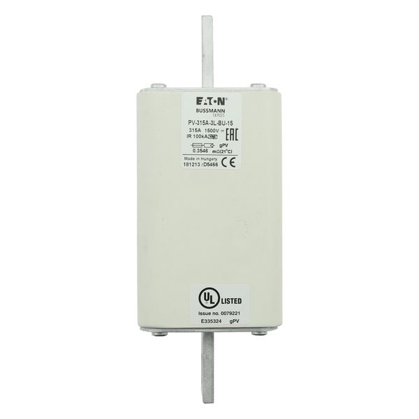 Fuse-link, high speed, 315 A, DC 1500 V, 3L, 75 x 205 mm, gPV, IEC, UL, without indicator, bolted contacts image 18