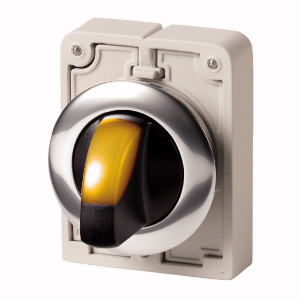 Illuminated selector switch actuator, RMQ-Titan, With thumb-grip, momentary, 3 positions, yellow, Metal bezel image 1